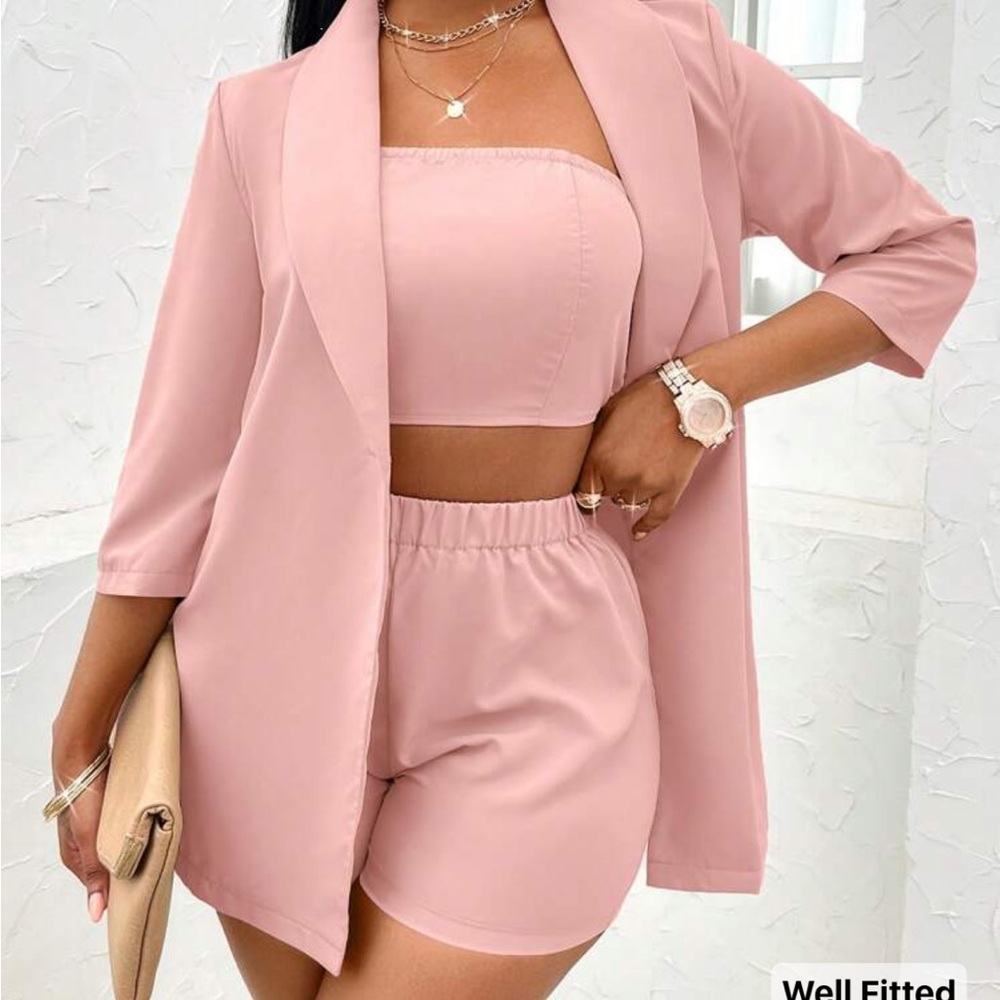 SHEIN Pink Blazer and Shorts Set